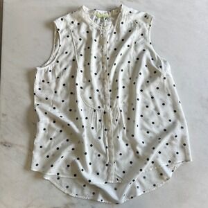 Joules Polka Dot Sleeveless Blouse Button Up Top Casual White‎ Black XXL
